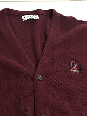 Vtg Izod Mens Sweater Large Burgundy Cardigan Grandpa Preppy Golf 80s 90s USA